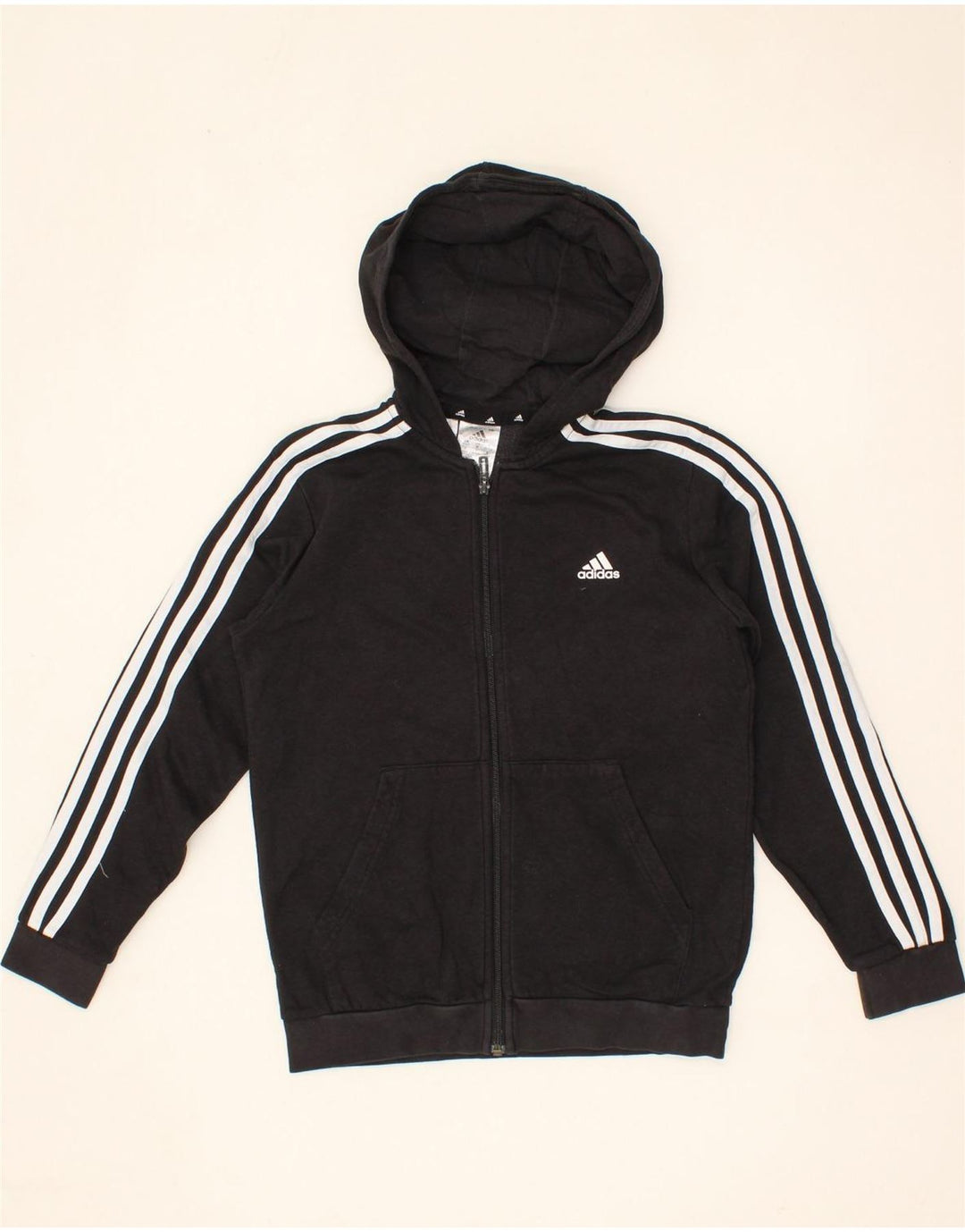 ADIDAS Boys Zip Hoodie Sweater 11-12 Years Black Vintage Adidas and Second-Hand Adidas from Messina Hembry 