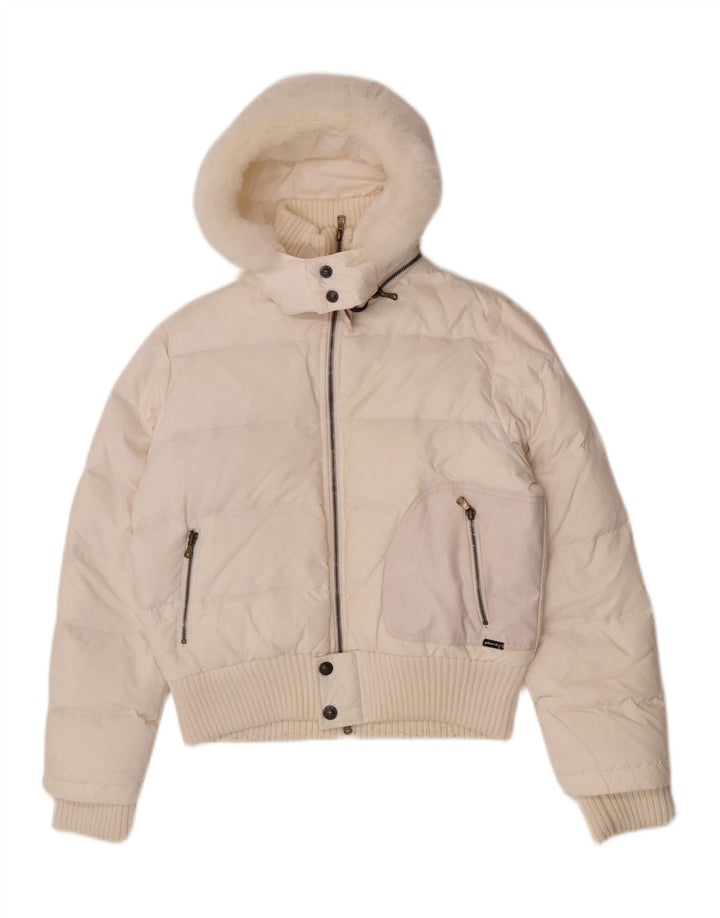 Jaqueta acolchoada com capuz feminina Phard UK 14 nylon branco médio