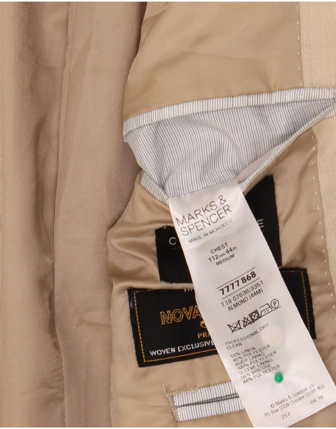 Jaqueta blazer masculina de 2 botões Marks & Spencer Reino Unido 44 XL linho bege