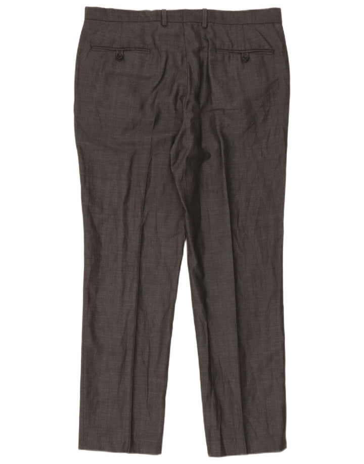 Calça masculina de terno reto Marks & Spencer sob medida W36 L31 cinza xadrez