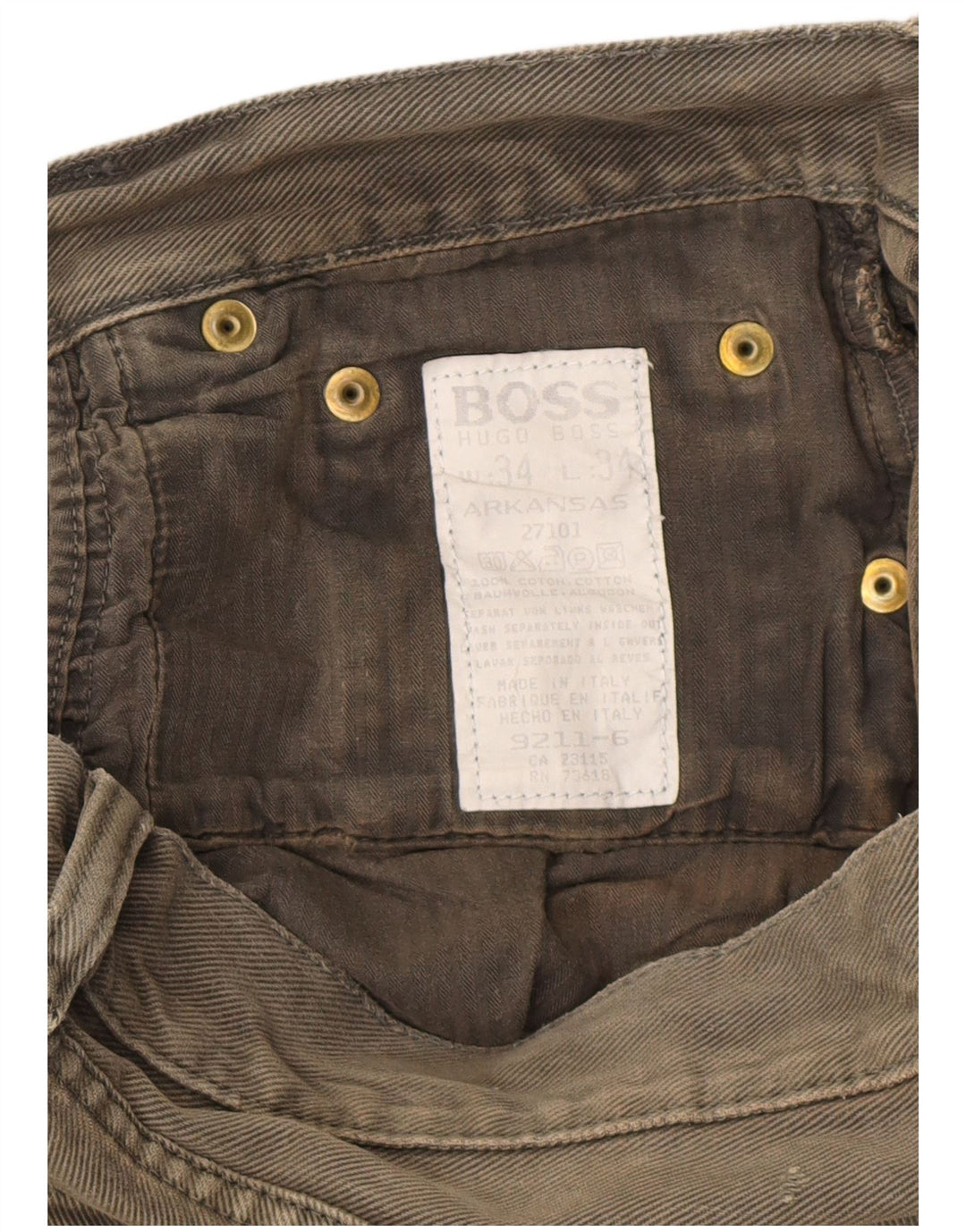 HUGO BOSS Masculino Arkansas Straight Jeans W34 L34 Algodão Cáqui