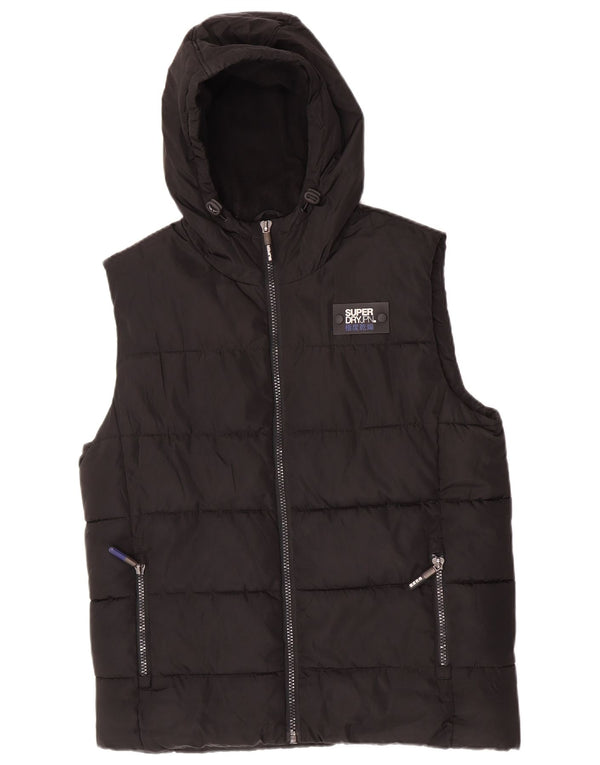 Colete acolchoado com capuz masculino Superdry UK 42 XL poliéster preto