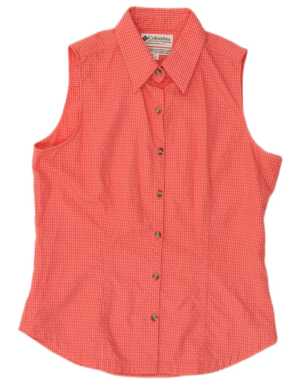 Camisa feminina sem mangas Columbia UK 10 pequena rosa Gingham Rayon