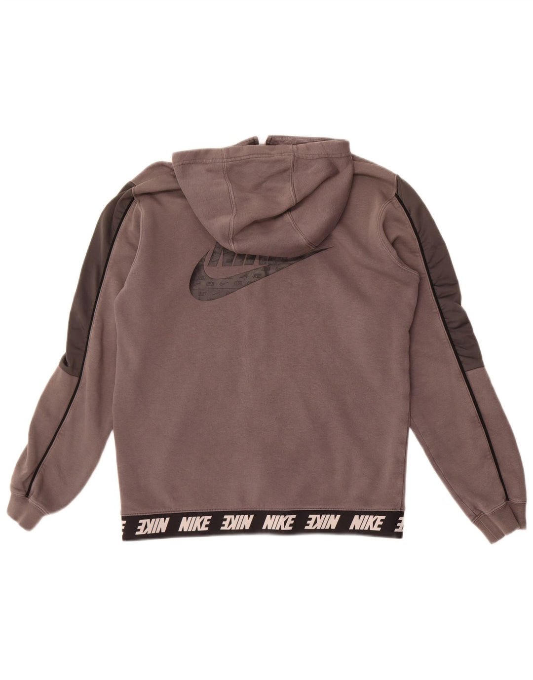 Suéter Nike masculino com capuz e zíper gráfico cinza médio algodão colorblock