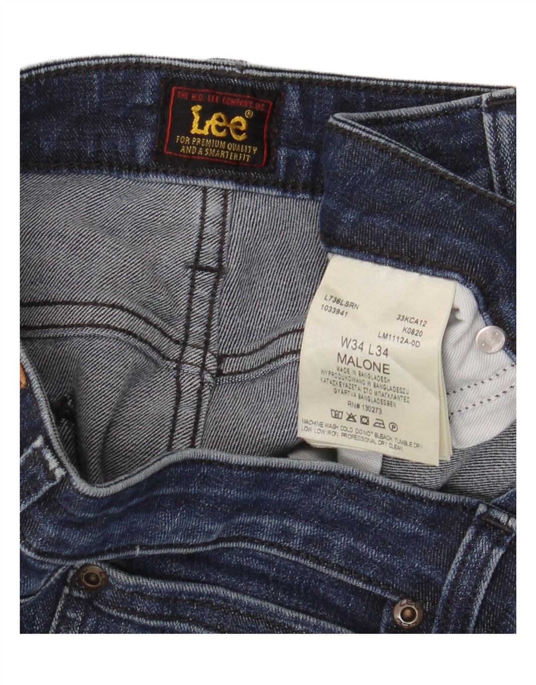 Lee Mens Malone Slim Jeans W34 L34 Azul Marinho Algodão