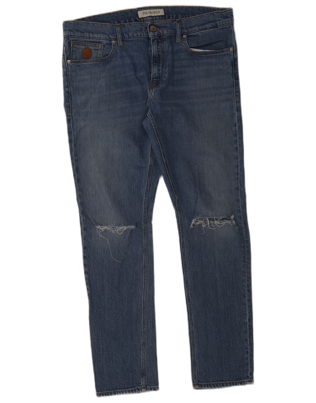 Trussardi Calça jeans masculina desgastada W34 L31 azul