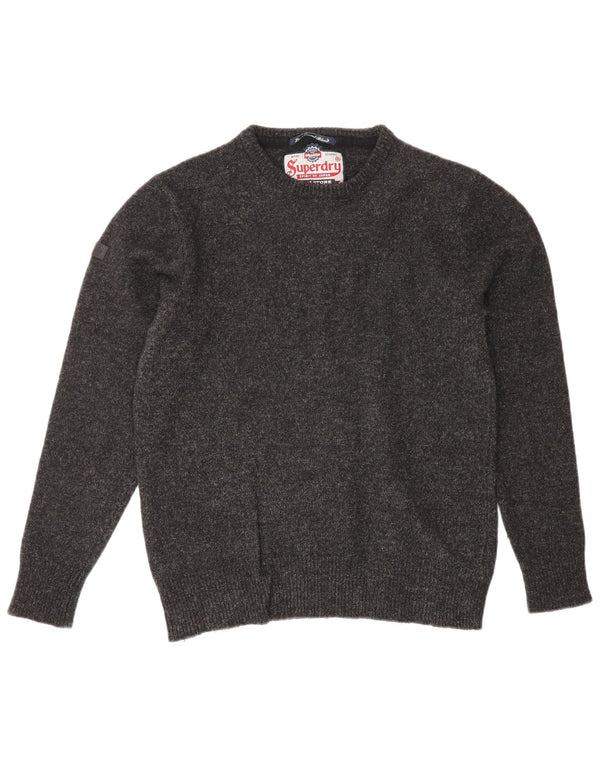 Suéter feminino Superdry com gola redonda UK 14 grande cinza manchado