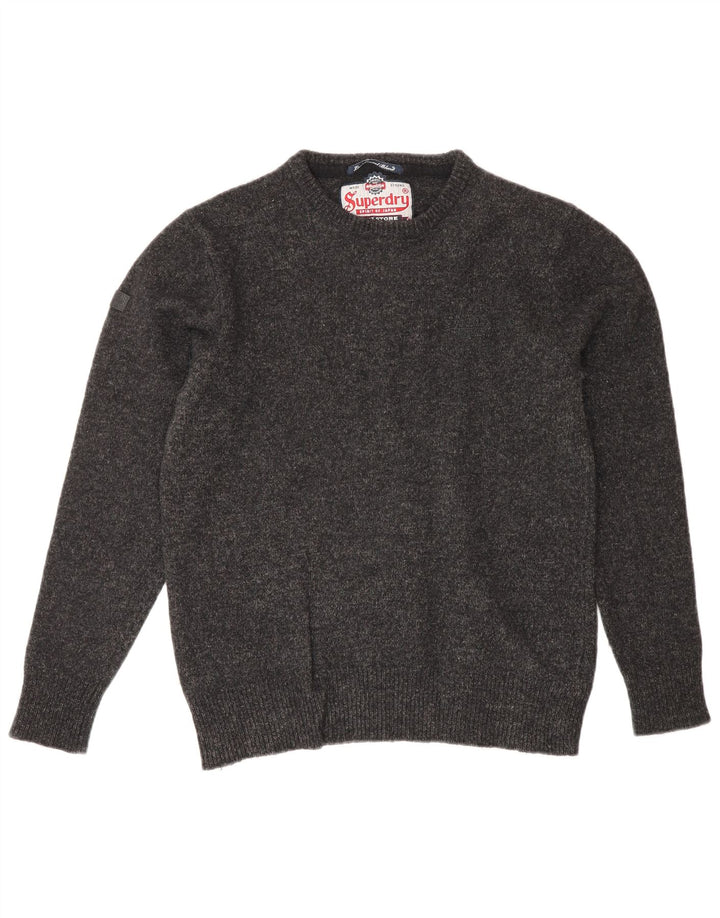 Suéter feminino Superdry com gola redonda UK 14 grande cinza manchado