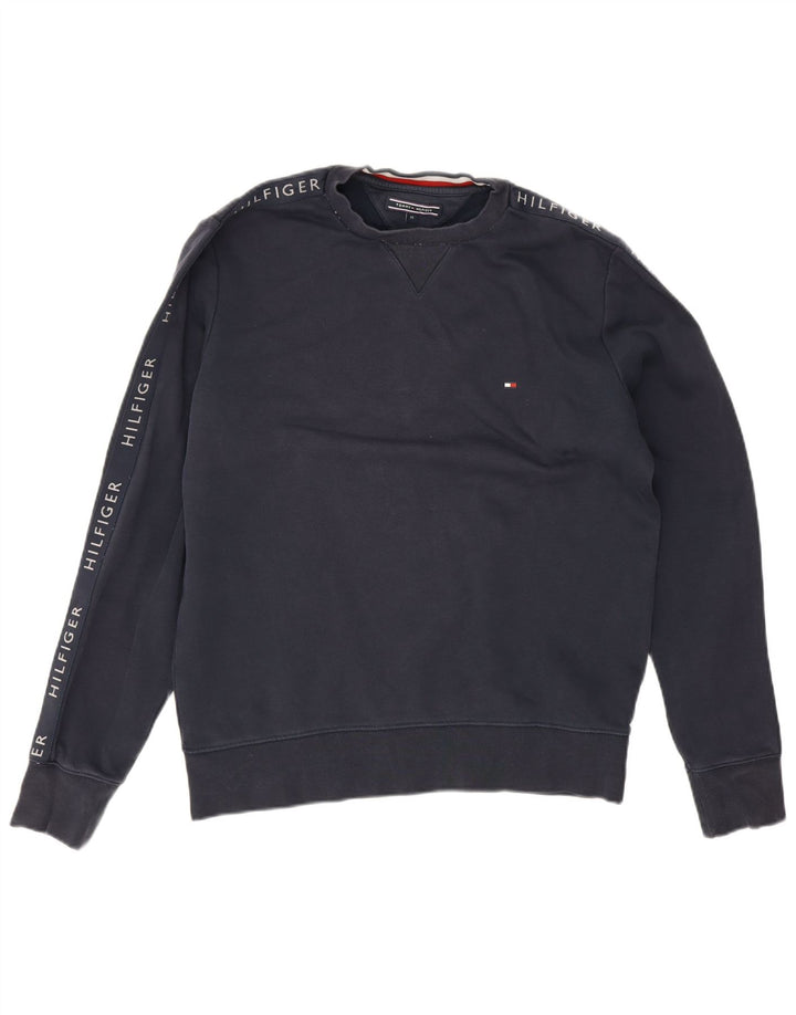 Tommy Hilfiger moletom gráfico masculino jumper médio azul marinho algodão