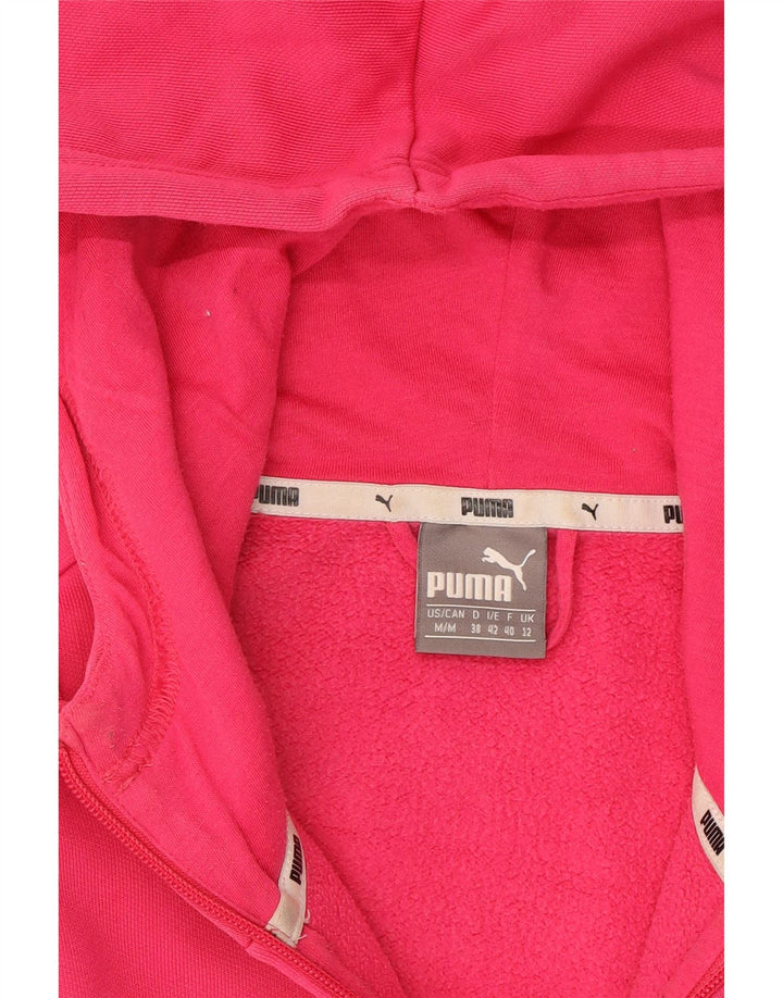 PUMA Womens Graphic Zip Hoodie Sweater UK 12 Medium Pink Cotton Vintage Puma and Second-Hand Puma from Messina Hembry 