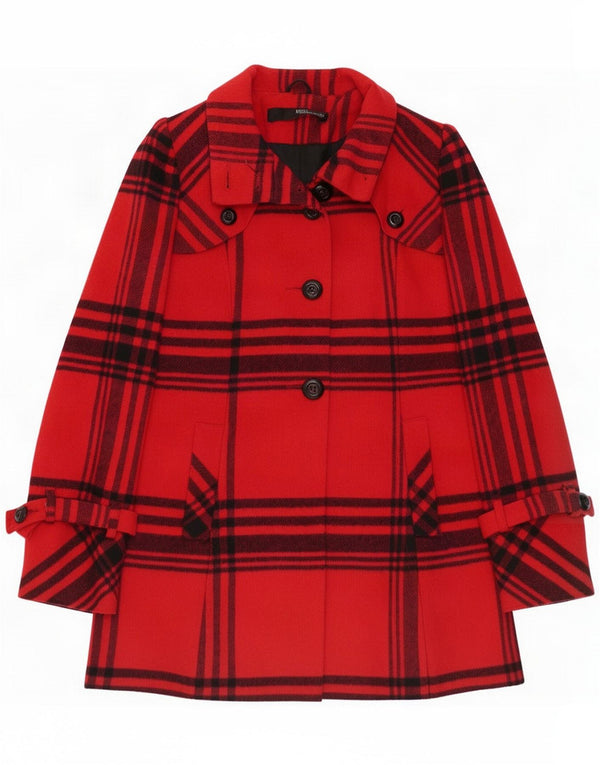 Jane Norman Womens Trench Coat UK 10 Small Red Check Acrylic