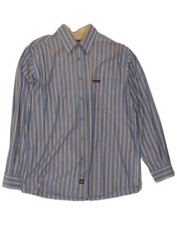 Camisa masculina Marlboro Classics grande algodão listrado azul