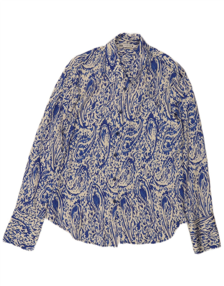 Camisa feminina folgada Zara Reino Unido 10 pequena azul paisley