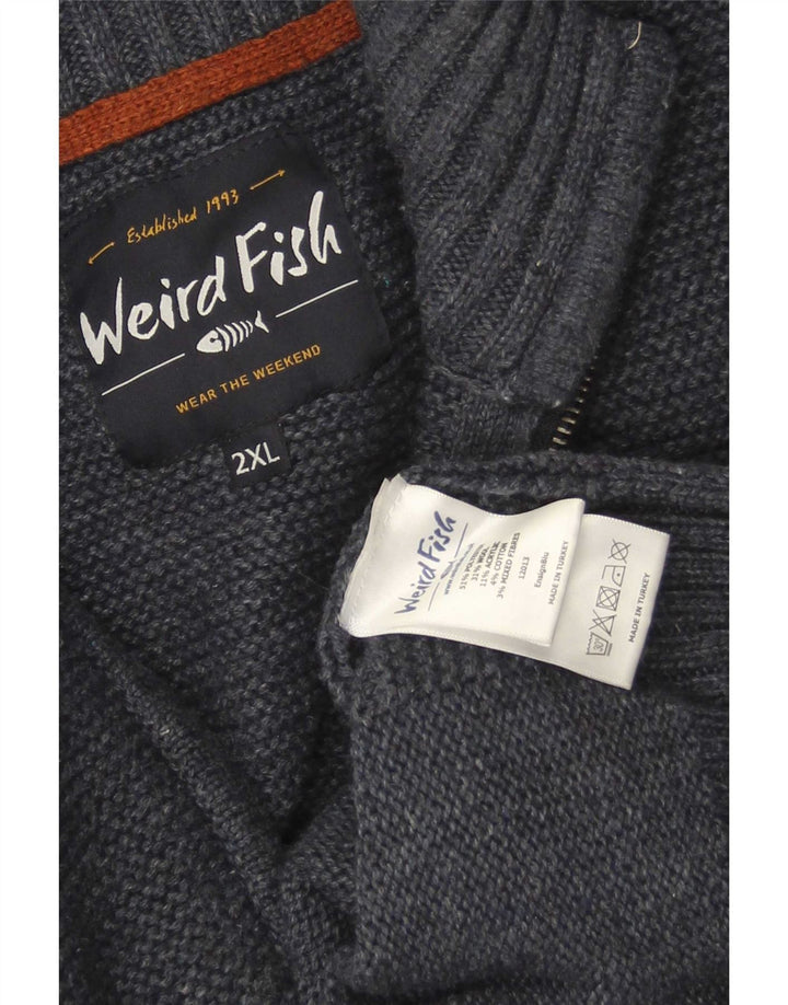 Weird Fish Masculino Zip Neck Jumper Sweater 2XL Azul Marinho Poliéster