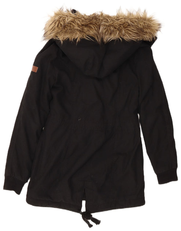 Jaqueta feminina Sherpa Parka com capuz Hollister UK 6 XS poliéster preto