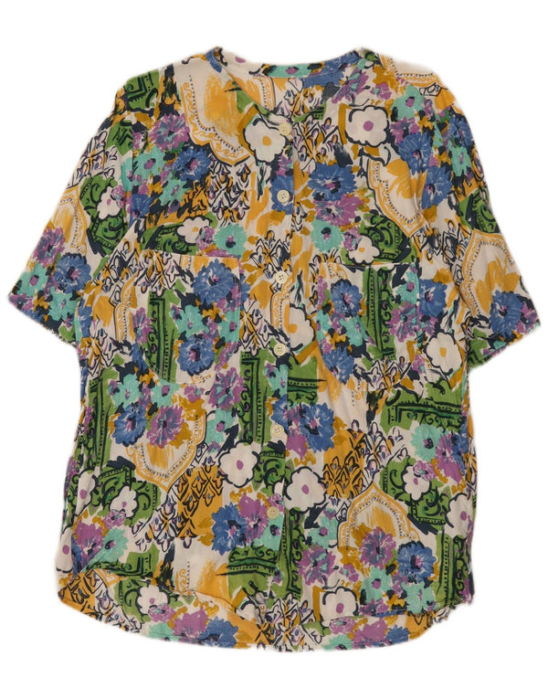 Blusa feminina vintage de manga curta UK 14 grande floral multicolorida