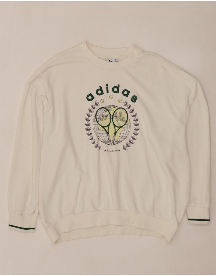 ADIDAS Womens Oversized Graphic Sweatshirt Jumper Reino Unido 8 Pequeno Algodão Branco
