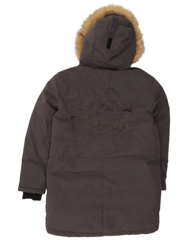 Casaco masculino Superdry com capuz solto e acolchoado Reino Unido 36 pequeno cinza nylon