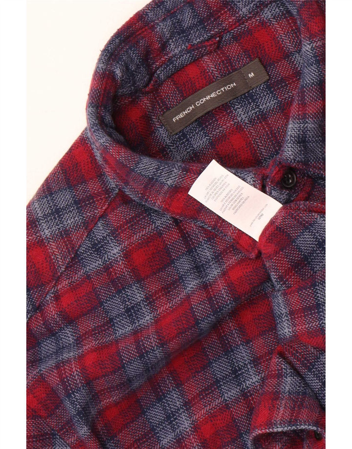 Camisa masculina de flanela French Connection algodão xadrez vermelho médio