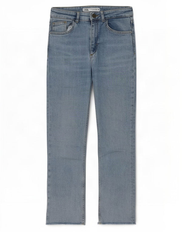 Zara Calça Jeans Feminina Crop Bootcut EU 36 XS W26 L25 Azul Algodão
