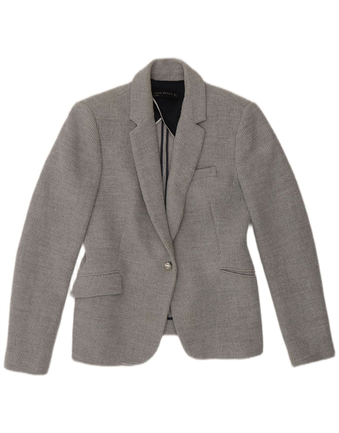 Zara Jaqueta Blazer Feminina com 1 Botão Reino Unido 16 Grande Poliéster Cinza