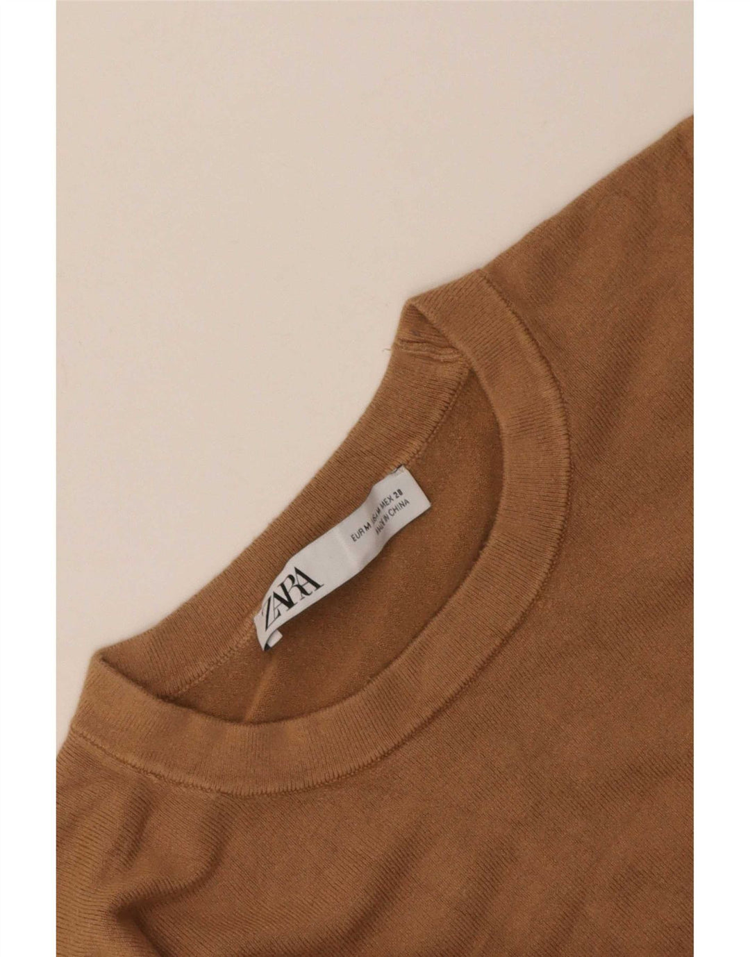 Zara Suéter feminino com gola redonda, Reino Unido 12, marrom médio