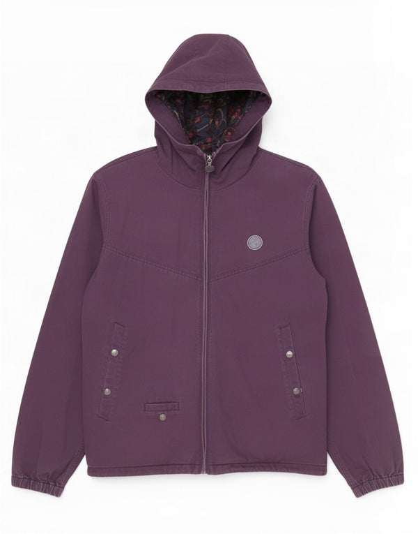 Jaqueta bomber com capuz feminina Pretty Green UK 14 algodão roxo médio