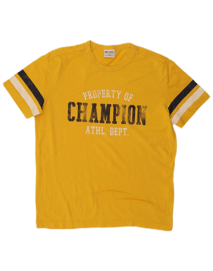 CAMPEÃO Camiseta masculina gráfica Top médio amarelo colorblock algodão