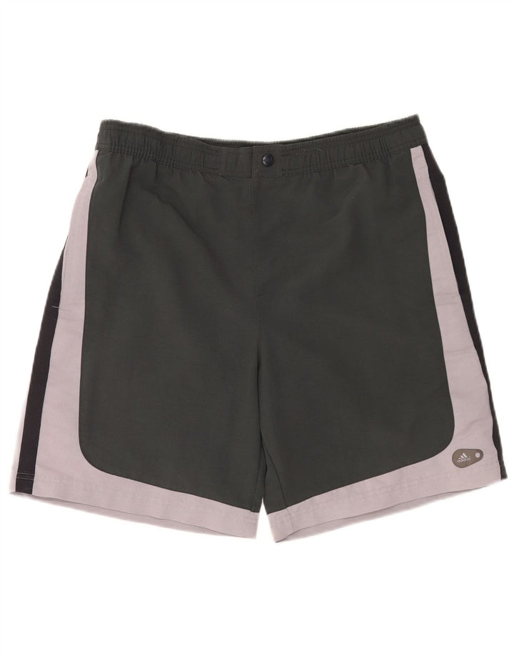 Shorts de natação masculino Adidas médio cinza colorblock poliéster