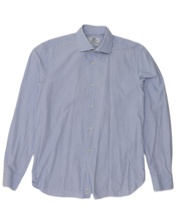 Camisa masculina Boggi Milano Custom Fit tamanho 39 15 1/2 médio azul guingão