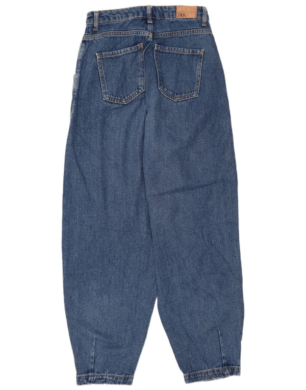 Zara Calça jeans feminina balão cintura alta cônica EU 34 2XS W24 L26 algodão azul