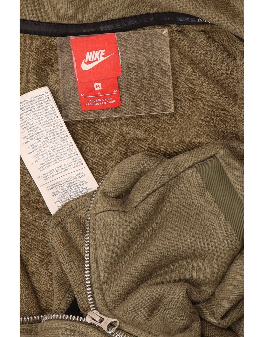 Suéter Nike masculino com capuz e zíper gráfico médio cáqui algodão