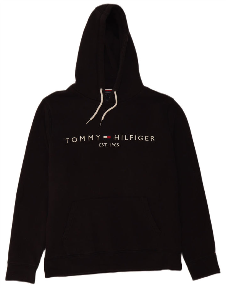 Suéter com capuz gráfico masculino TOMMY HILFIGER grande algodão preto