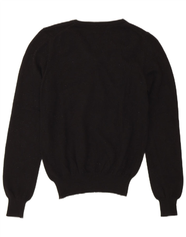 Suéter feminino Fred Perry com decote em V, Reino Unido, 10 lã merino preta pequena