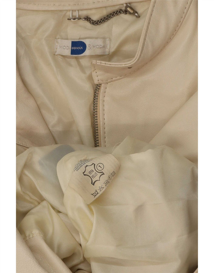 Jaqueta de couro feminina vintage UK 14 bege médio