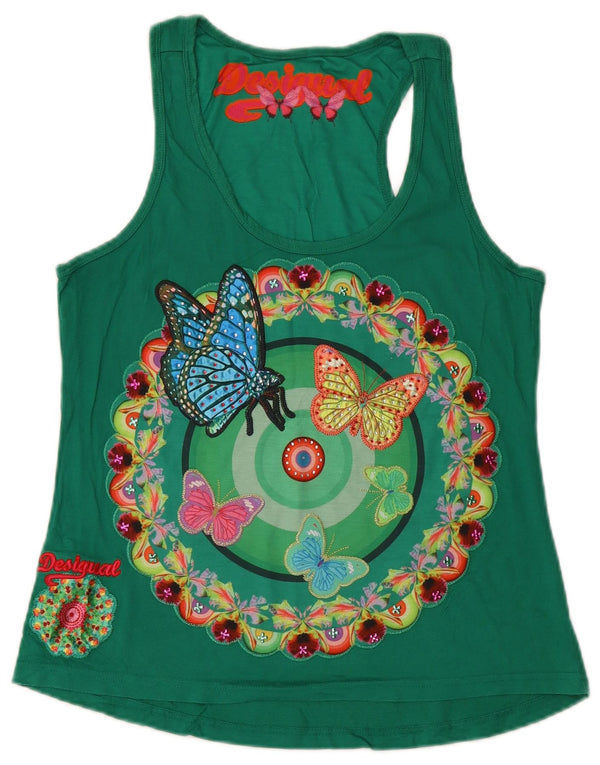 Top de colete gráfico feminino Desigual UK 12 verde médio floral