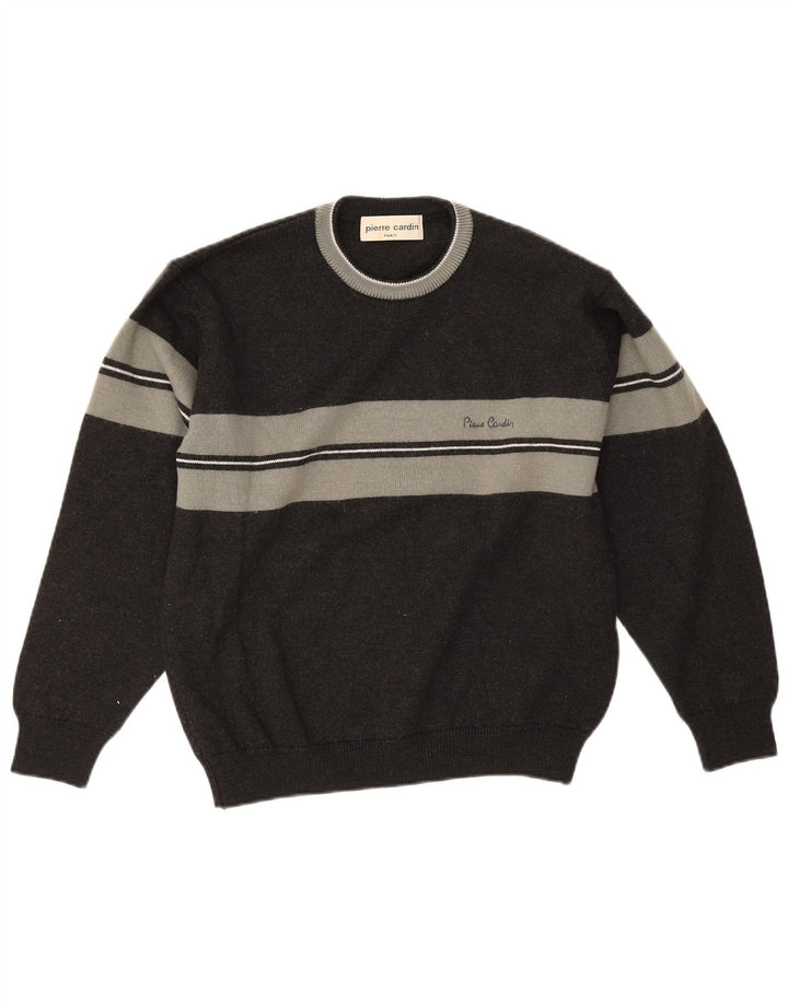 Suéter masculino PIERRE CARDIN com gola redonda e bloco colorido cinza médio