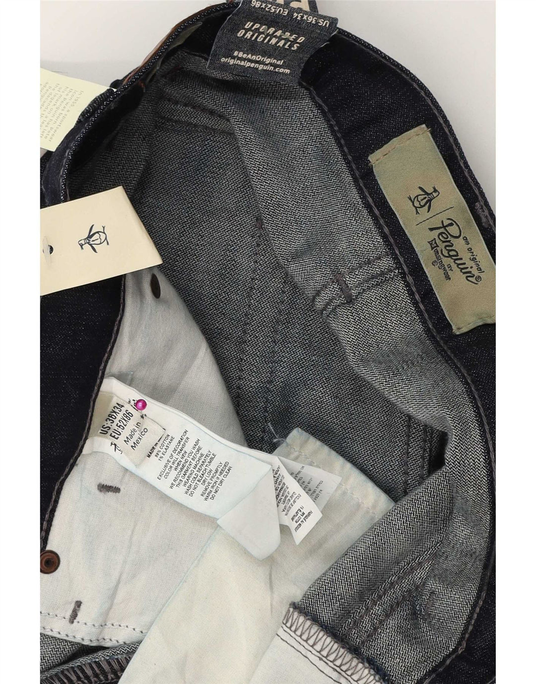 Penguin Mens Jeans Slim W36 L34 Azul Marinho Algodão