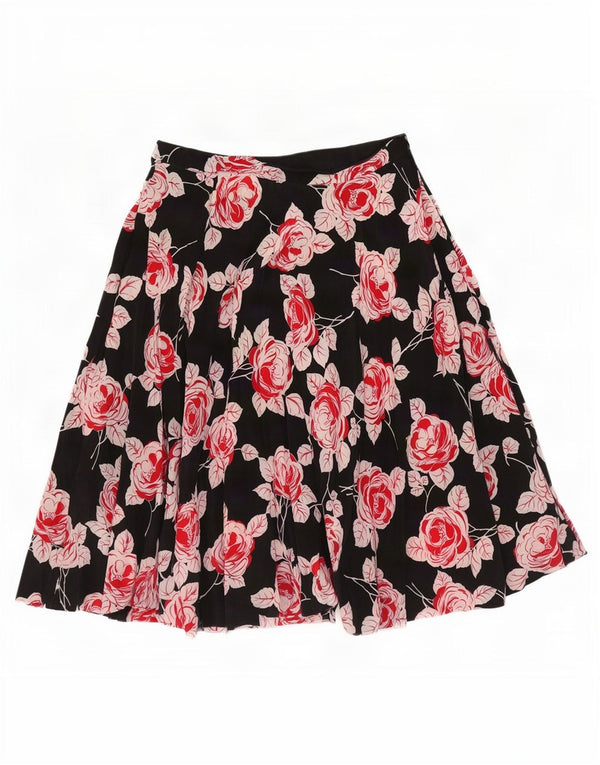 Saia plissada feminina vintage W30 médio preto floral