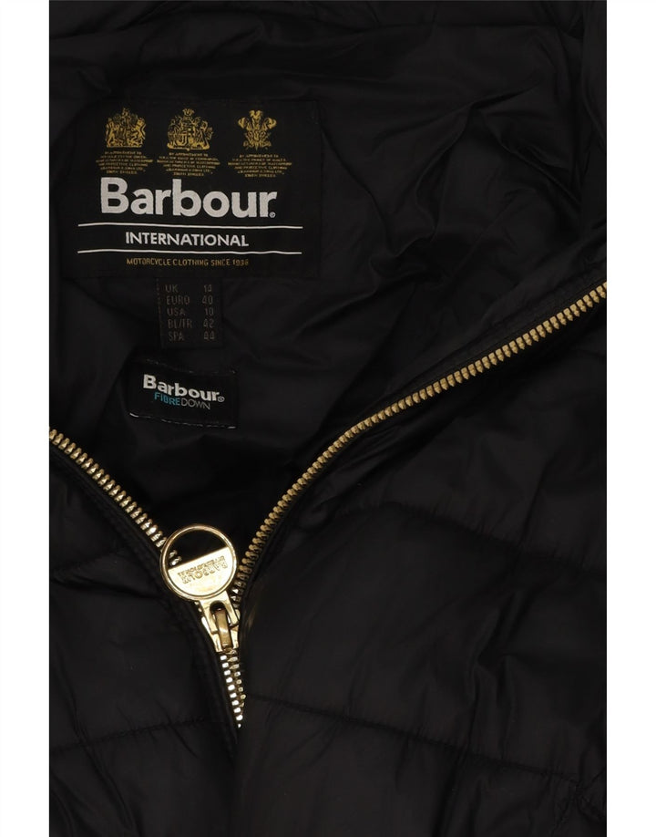 Jaqueta acolchoada com capuz feminina Barbour UK 14 grande poliéster preto