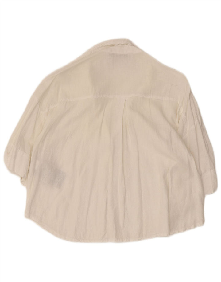 Camisa feminina Zara manga curta grande tamanho UK 10 pequena linho branco