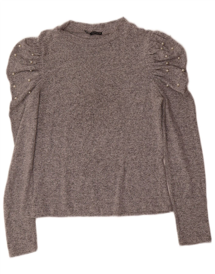 Suéter feminino Zara com gola redonda, Reino Unido 12 cinza médio