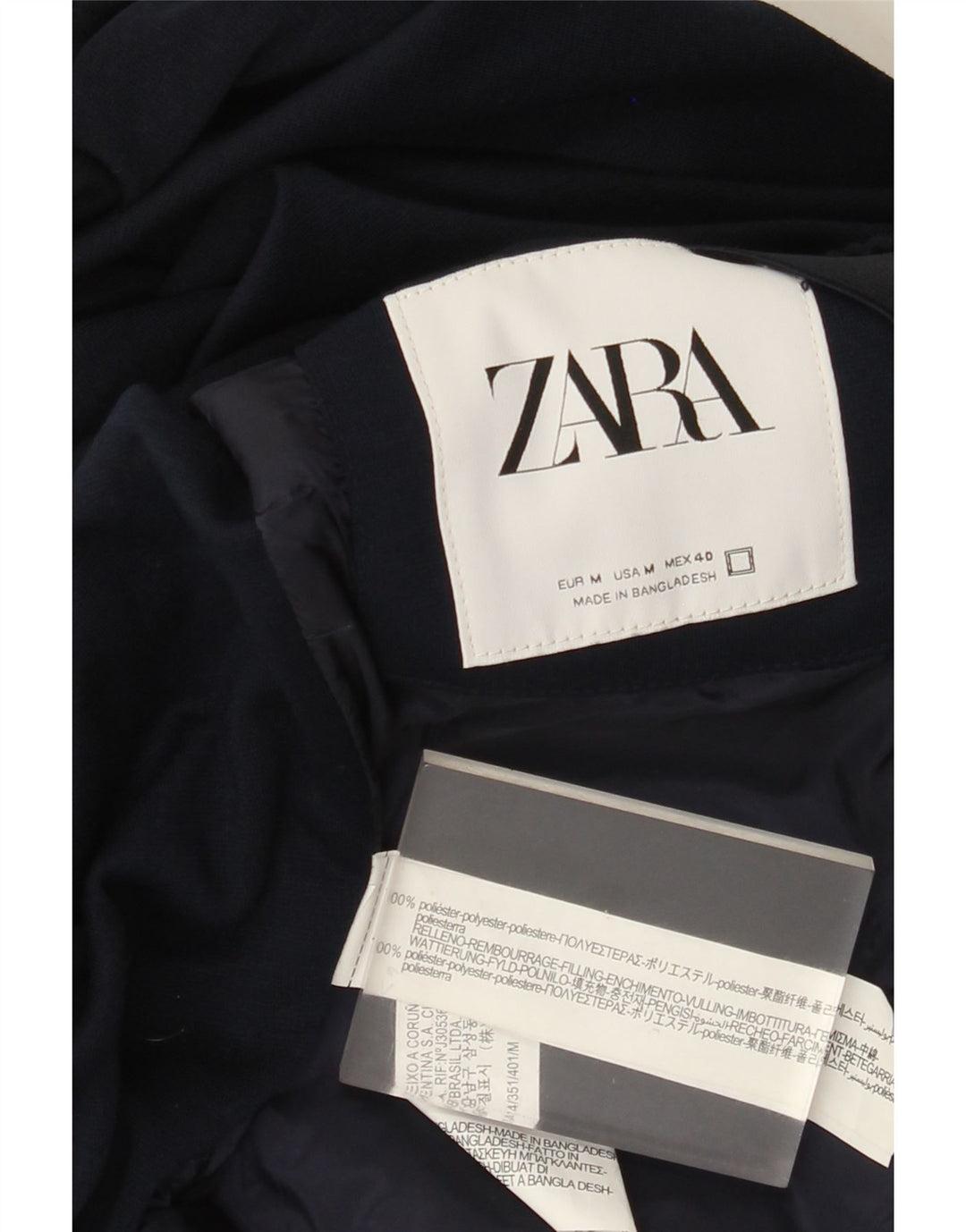 Jaqueta bomber masculina Zara UK 38 poliéster colorblock azul marinho médio