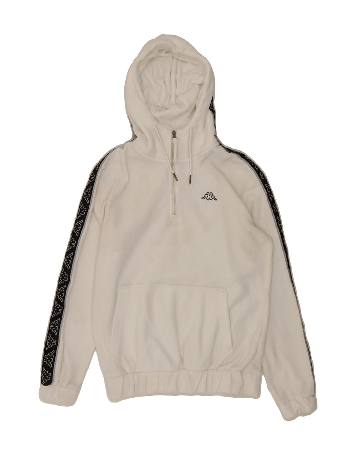 KAPPA Mens Fleece Graphic Hoodie Jumper Medium White Polyester Vintage Kappa and Second-Hand Kappa from Messina Hembry 