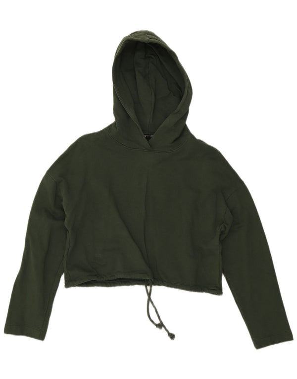 Zara Womens Crop Hoodie Jumper UK 14 Médio Algodão Verde