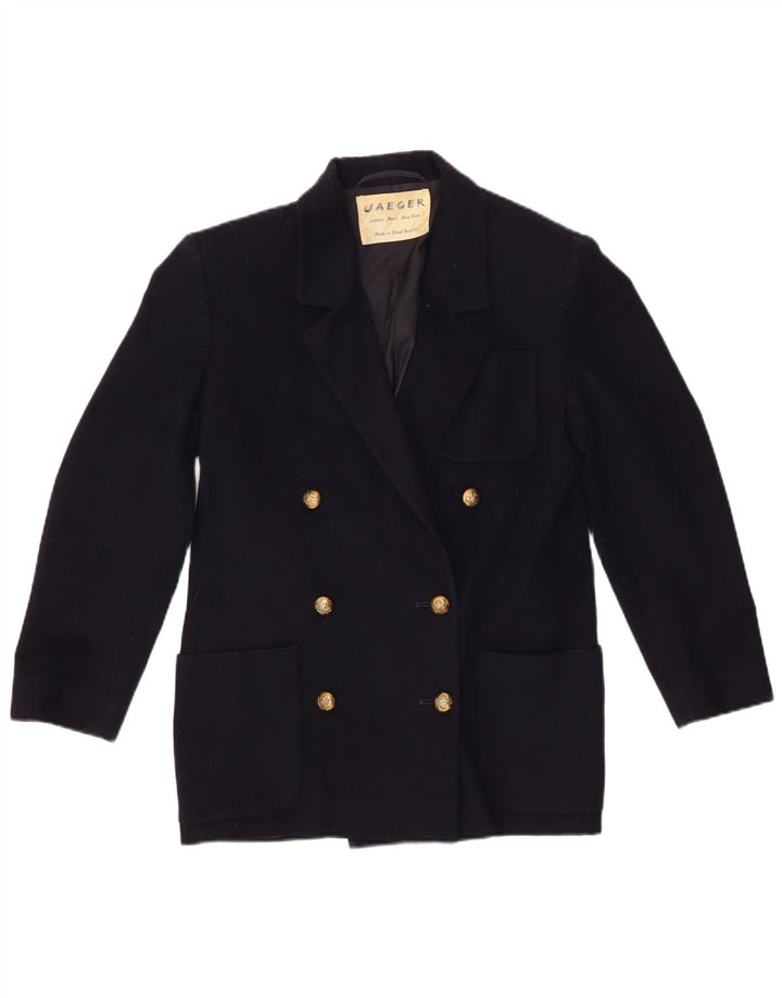 Jaqueta blazer feminina Jaeger com peito duplo UK 6 XS azul marinho nova lã