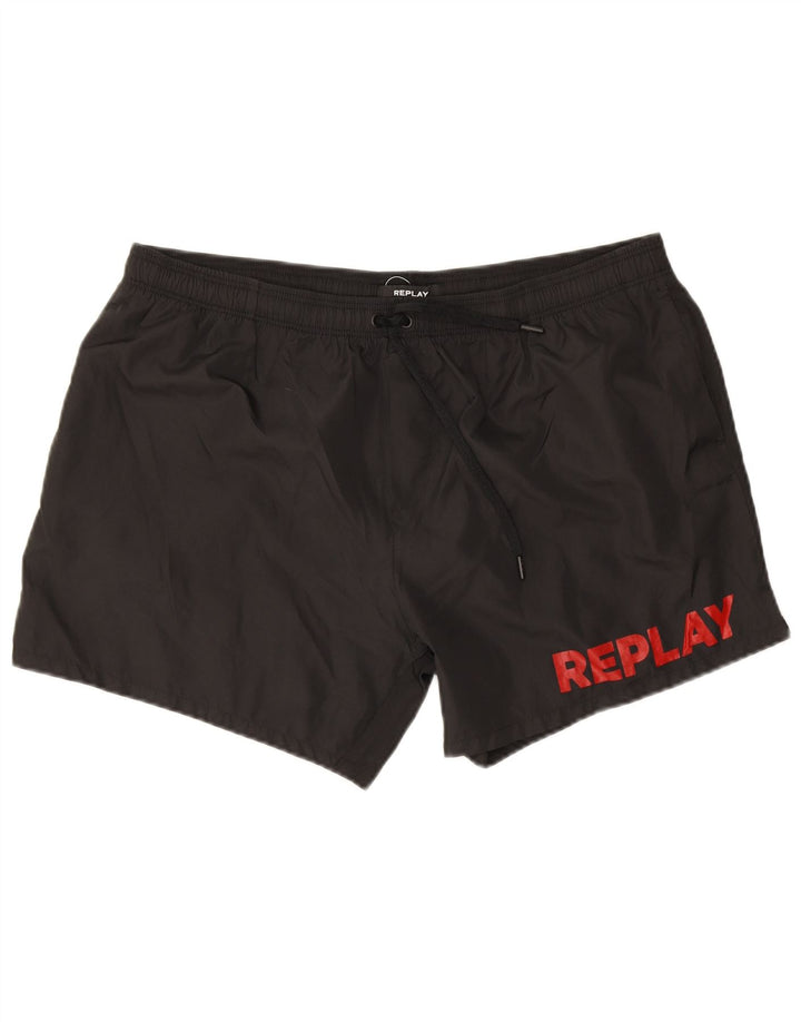 Replay Shorts de natação masculino gráfico grande preto