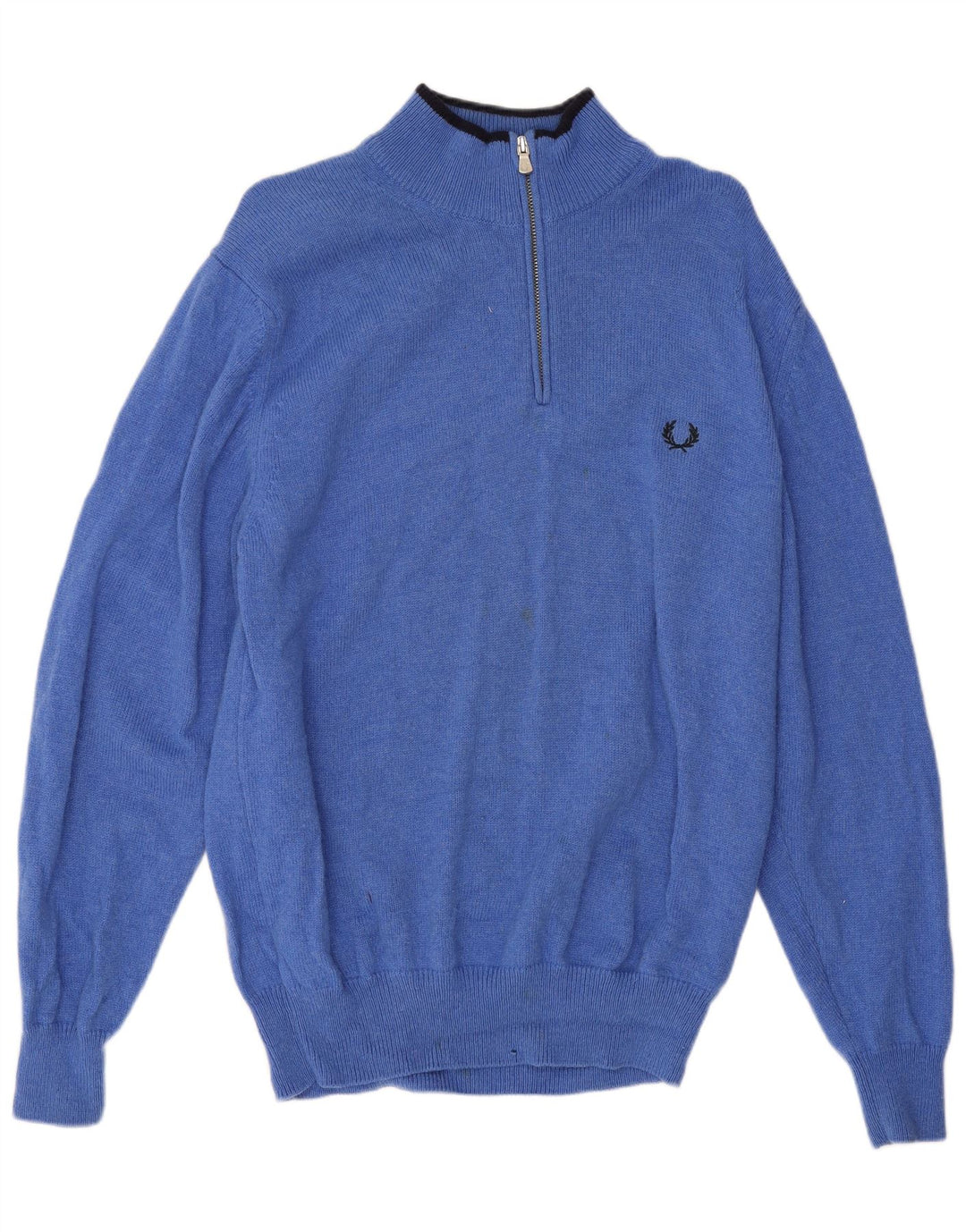 Suéter masculino Fred Perry com zíper e gola em lã azul médio