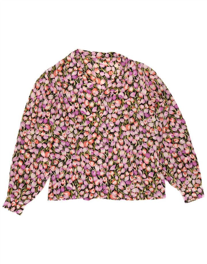 Blusa feminina vintage UK 12 média floral multicolorida