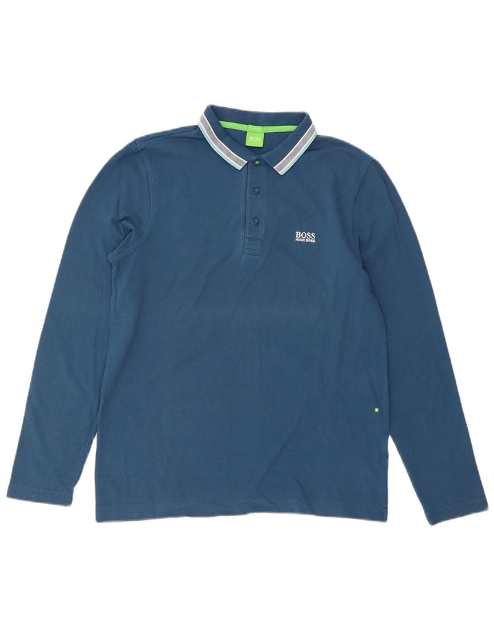 Camisa polo masculina de manga comprida regular fit HUGO BOSS pequena azul